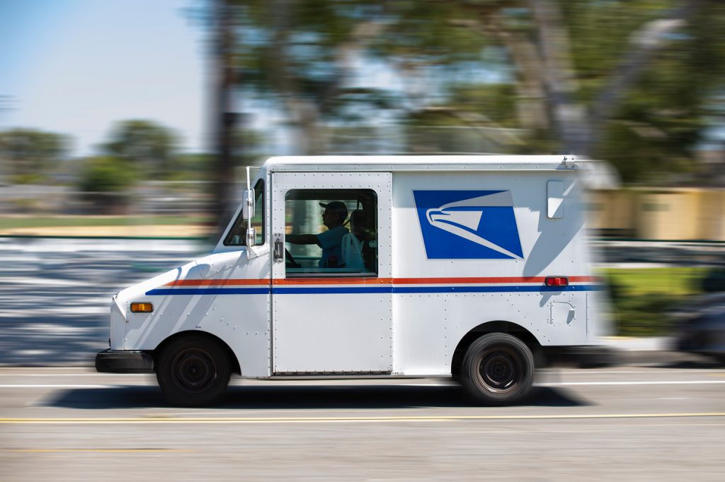 A USPS mail truck