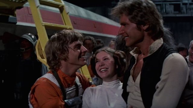 Mark Hamill, Carrie Fisher, and Harrison Ford in Star Wars