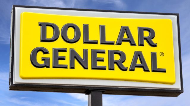A close up of a Dollar General store sign