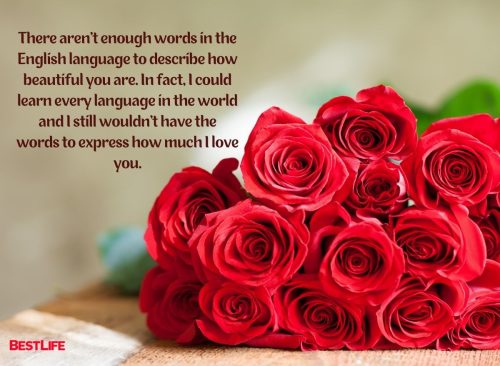 "There aren't enough words in the English language to describe how beautiful you are. In fact, I could learn every language in the world and I still wouldn't have the words to express how much I love you."