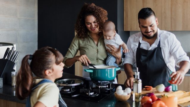 Family cooking together at home
