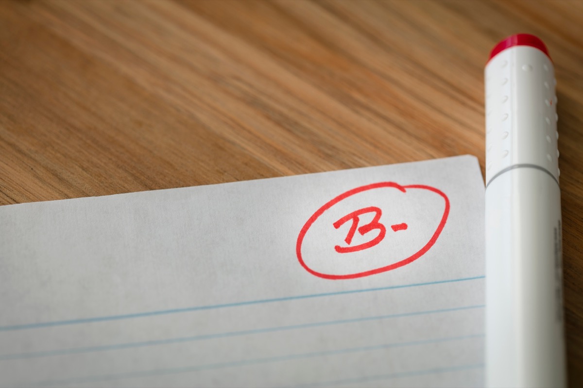 Grade of B- is written with red pen on the test.