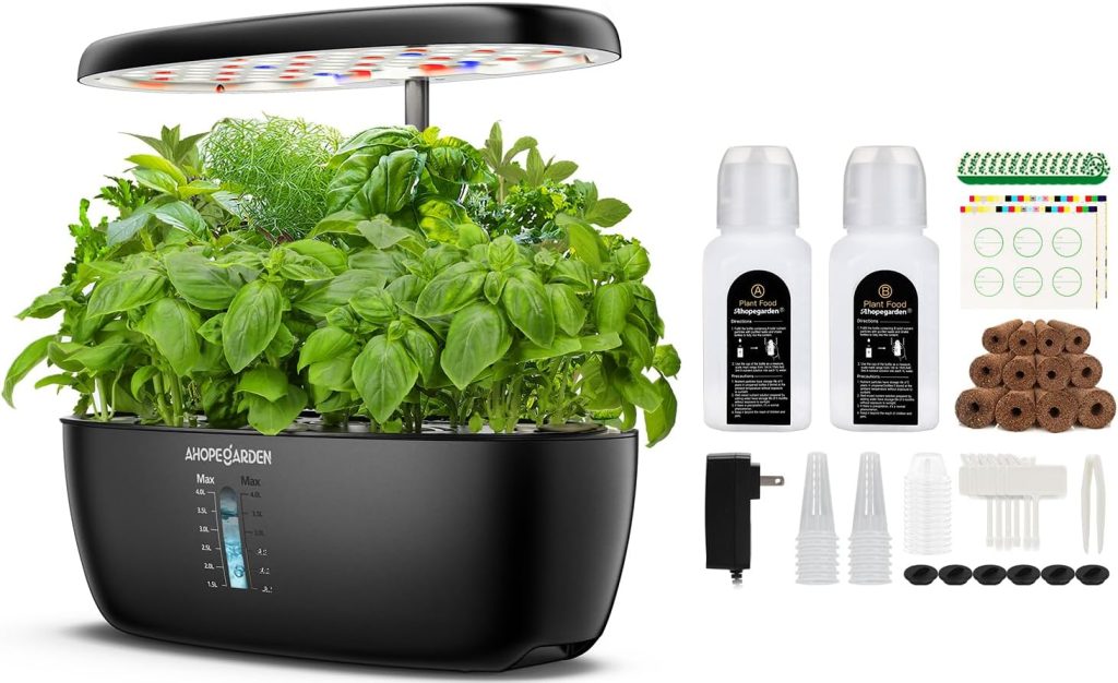A hydroponic herb garden