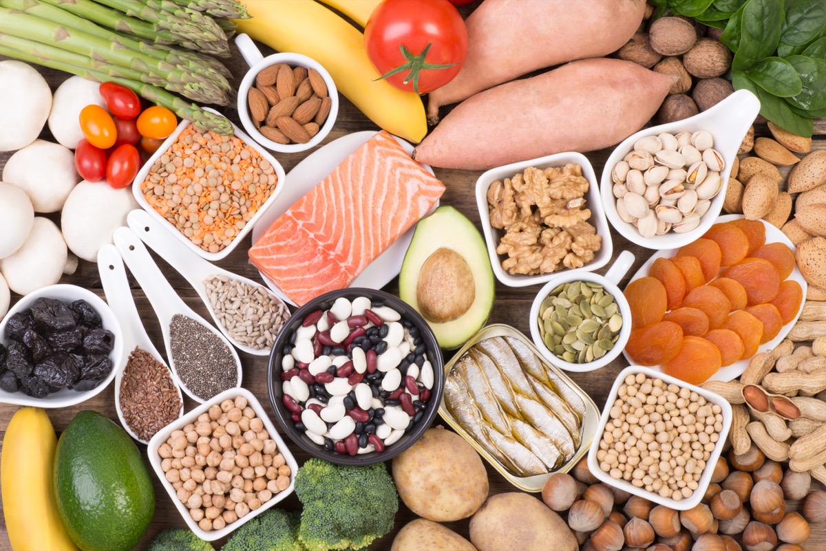 Food rich in potassium, top view