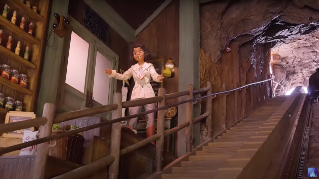 Still from a video showing Disney's new ride Tiana's Bayou Adventure