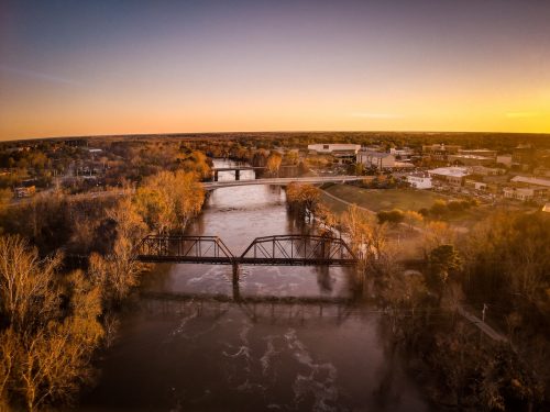 Aerial view of the Flint River in downtown Albany, Georgia
