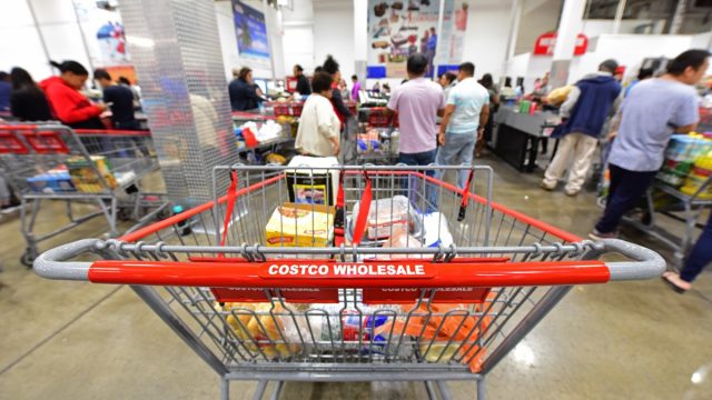 NEW YORK CITY - SEPTEMBER 30 2017: Costco stores joined other national retailers in offering an emergency survival kit for $1000.00 with supplies set to last up to 25 years. Interior of Brooklyn Costco