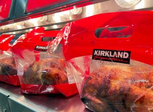 Costco rotisserie chicken in a new plastic bag packaging in Japan