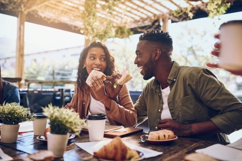 man and woman out for a lunch date