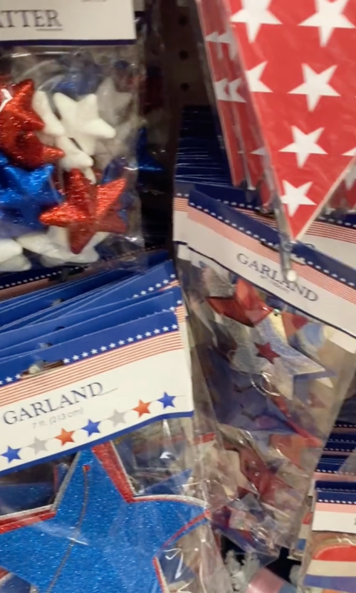 Selection of patriotic garlands at Dollar Tree