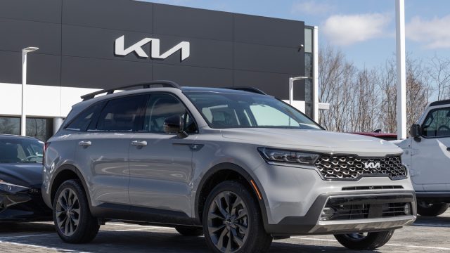 Gray Kia Sorento at a Kia dealership