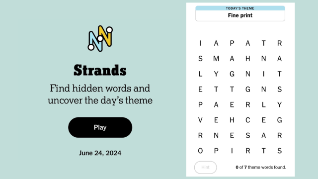 Screenshots of the nyt's Strands game