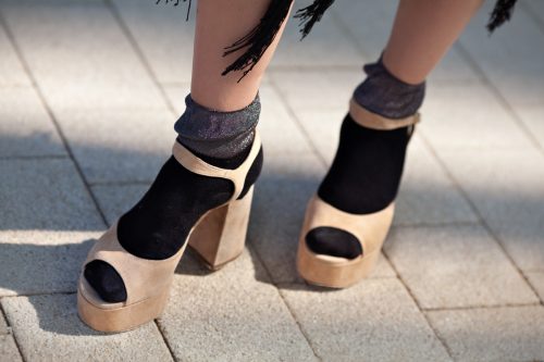 woman wearing platform heels with socks