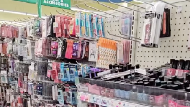 TikTok still of Dollar Tree beauty aisle