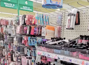 TikTok still of Dollar Tree beauty aisle
