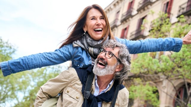 happy couple retired abroad