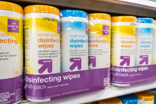 Up&Up disinfecting wipes on a shelf at Target