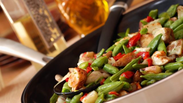 vegetables in a pan