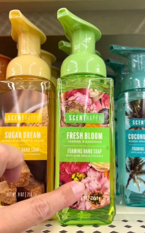 Display of colorful hand soaps at Dollar Tree