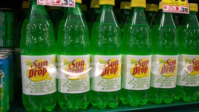 September 13 2019: Diet Sun Drop Soda on a shelf in a Harris Teeter Supermarket