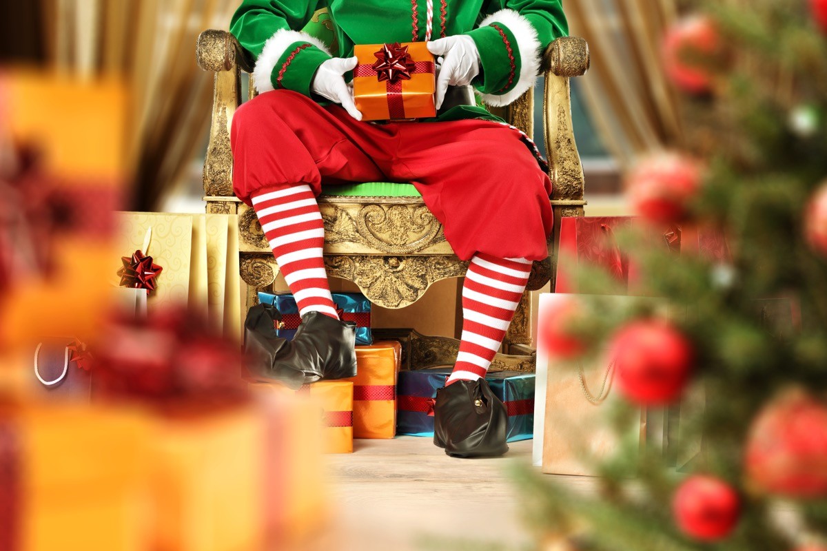 elf legs and xmas tree
