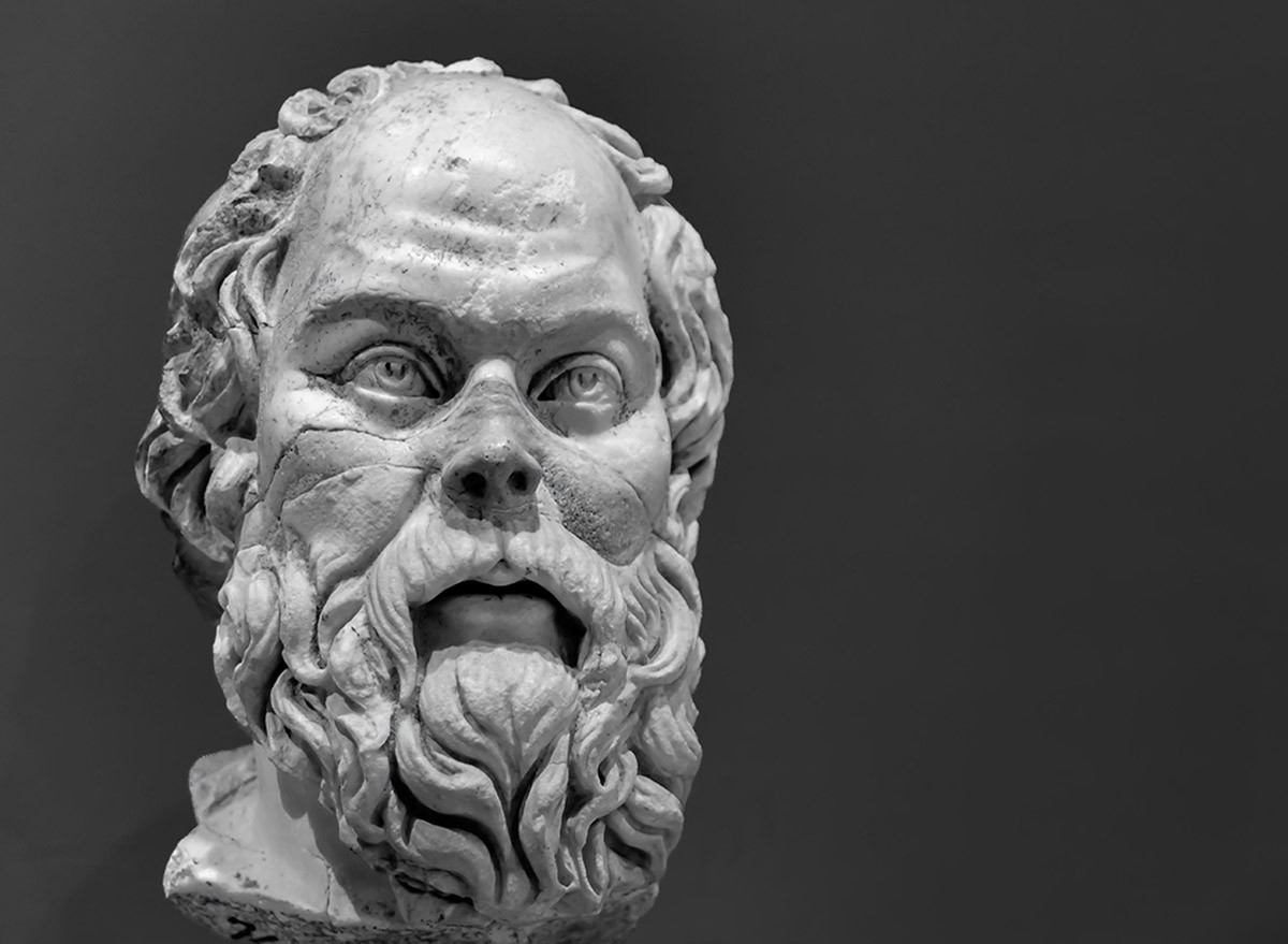 An ancient portrait bust of Socrates the philosopher.