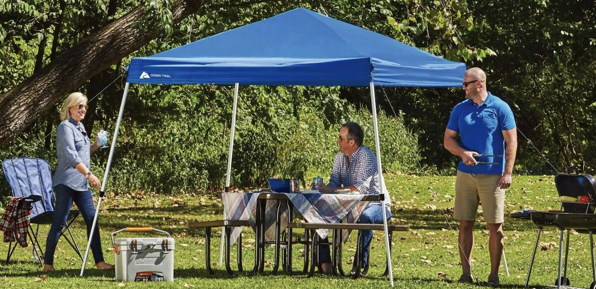 An Ozark Trail canopy shade from Walmart featured as part of an outdoor BBQ