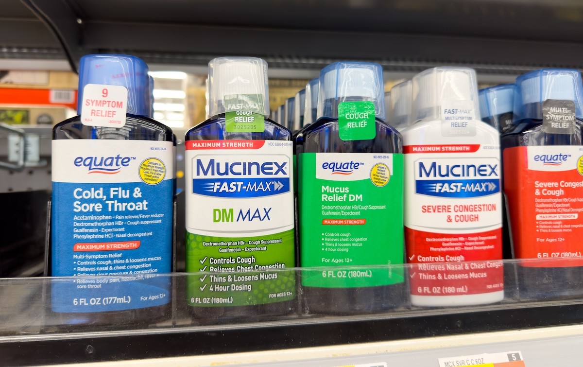 Mucinex and Equate brand on shelf at Walmart