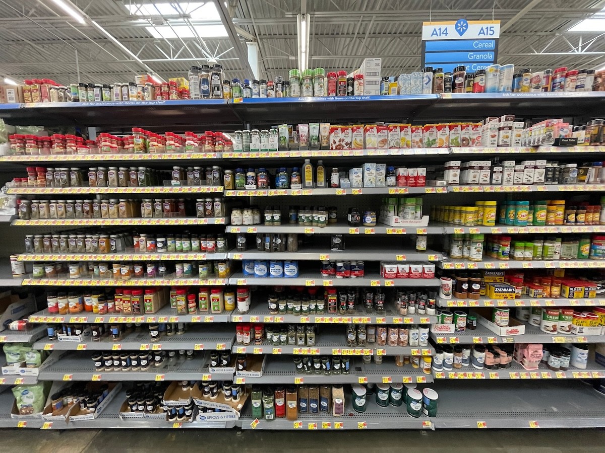 spices aisle at Walmart