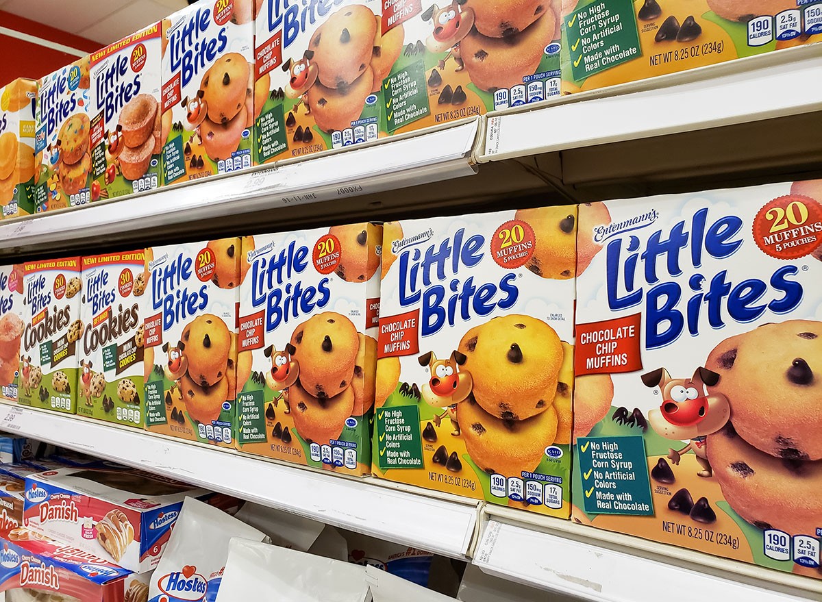 Entenmann's Little Bites on the shelf at a grocery store