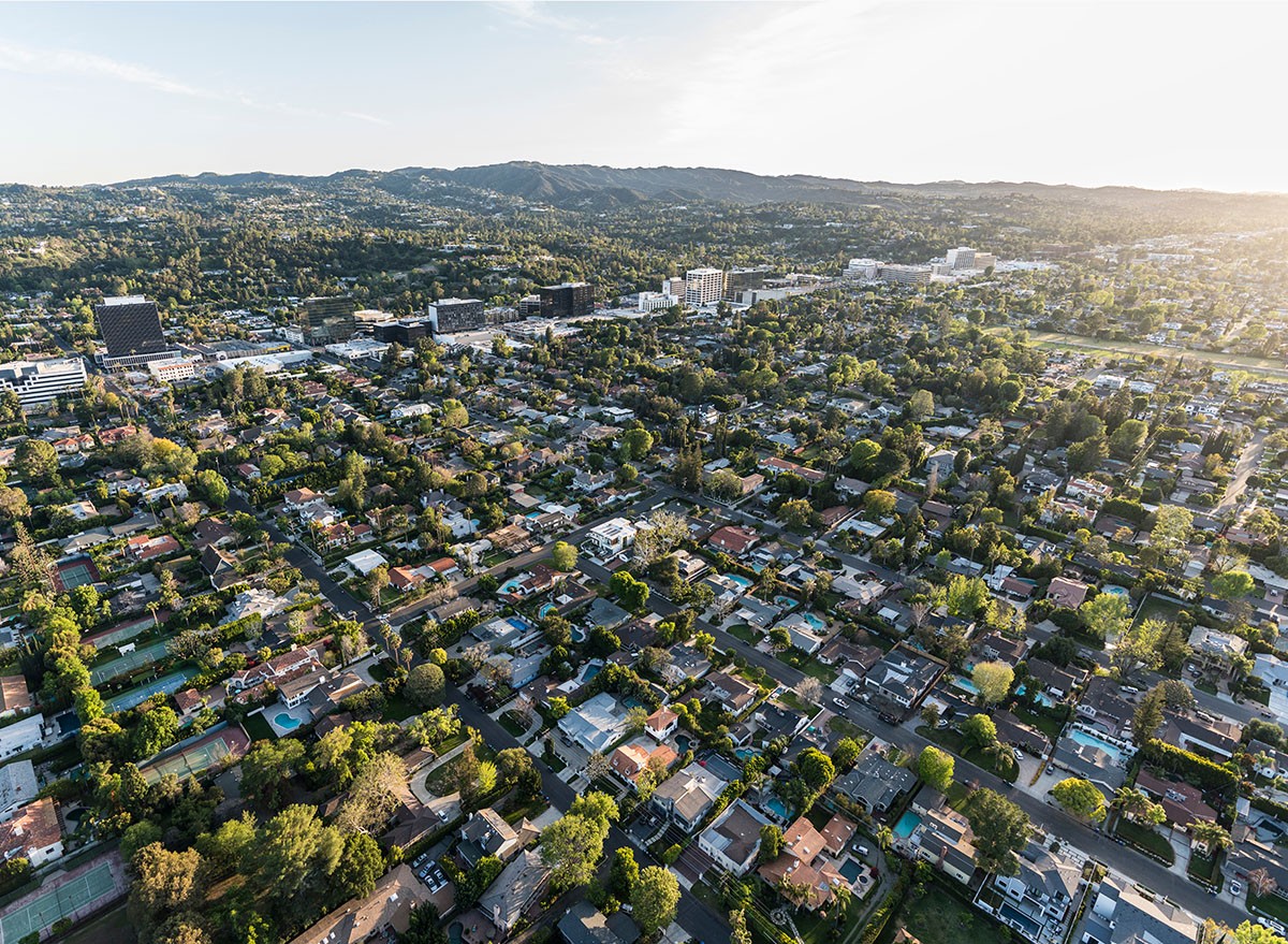 Aerial view of Ventura Blvd in Encino