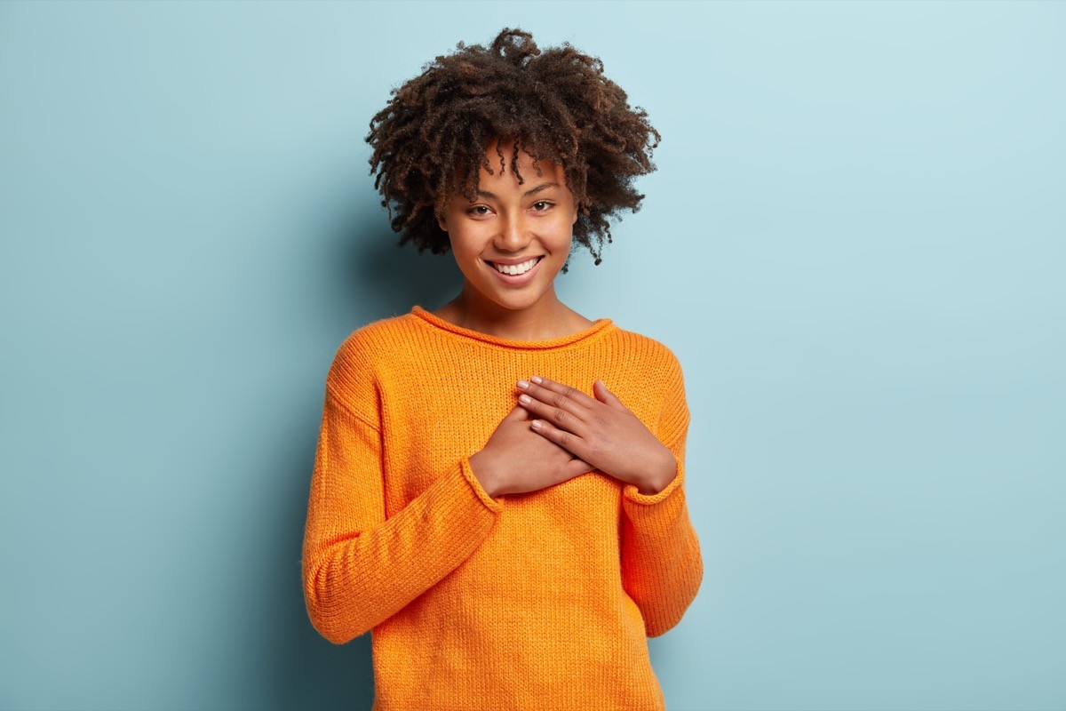 touched thankful woman giving thanks