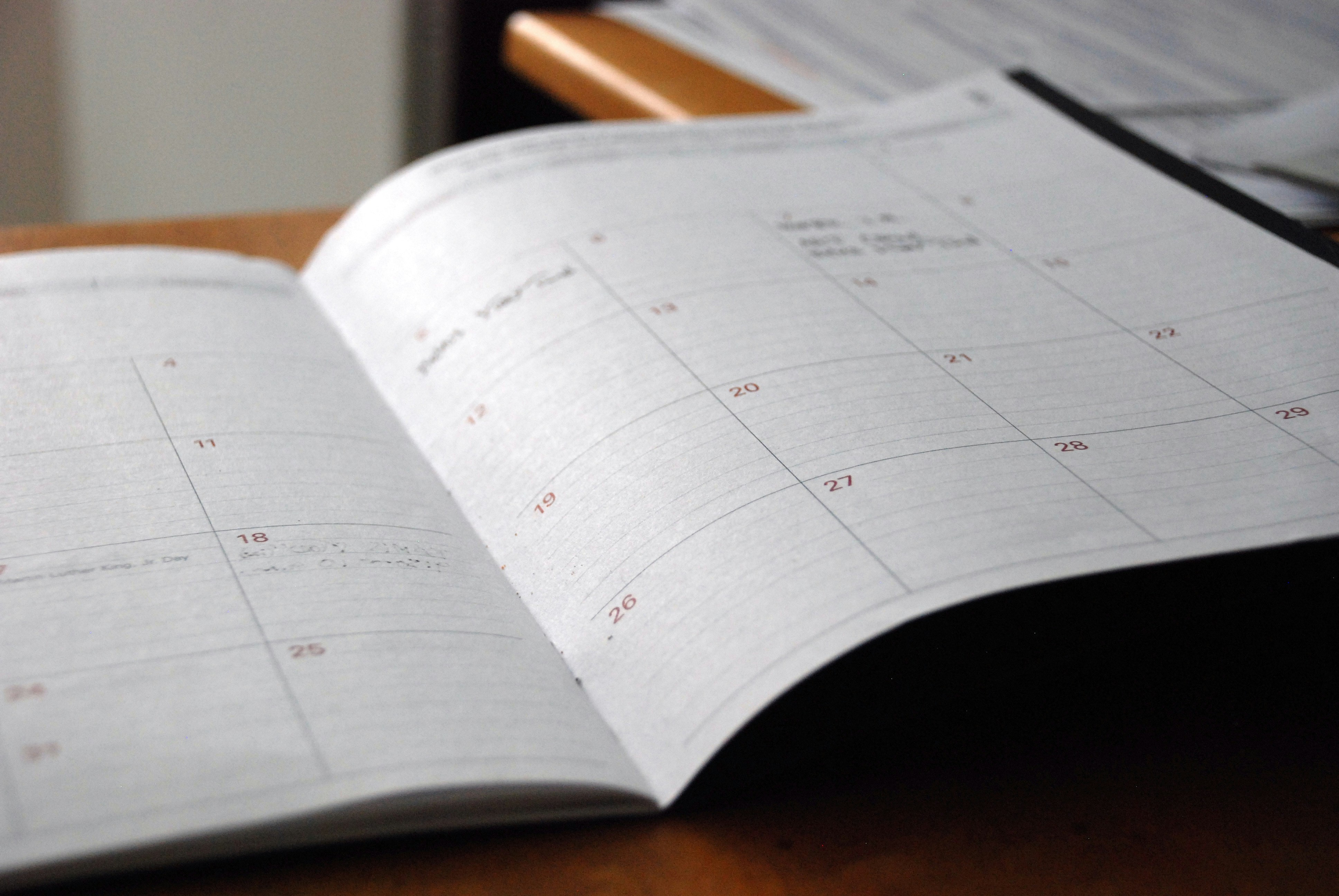 a monthly calendar can help set up time blocks