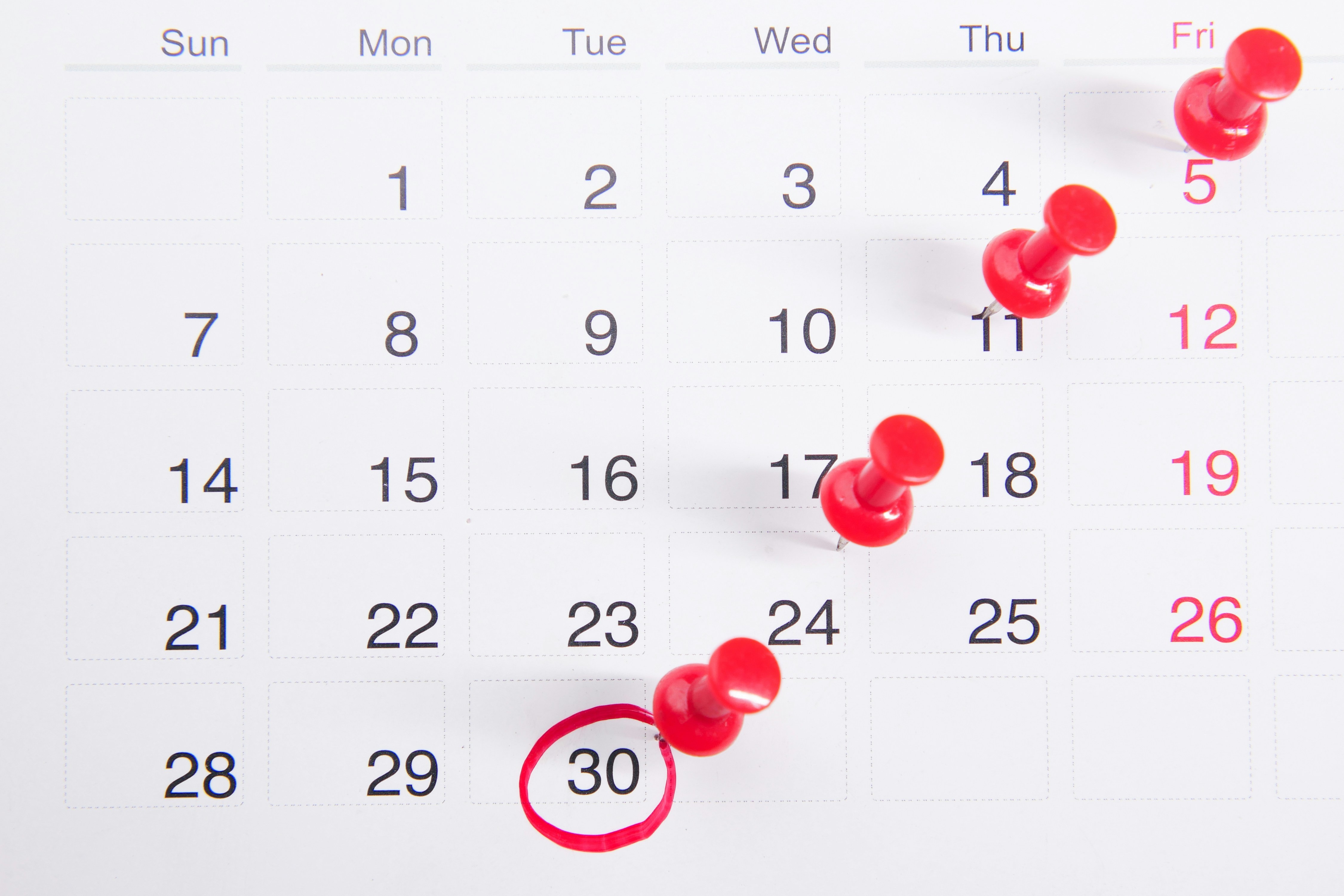 due dates marked on a calendar