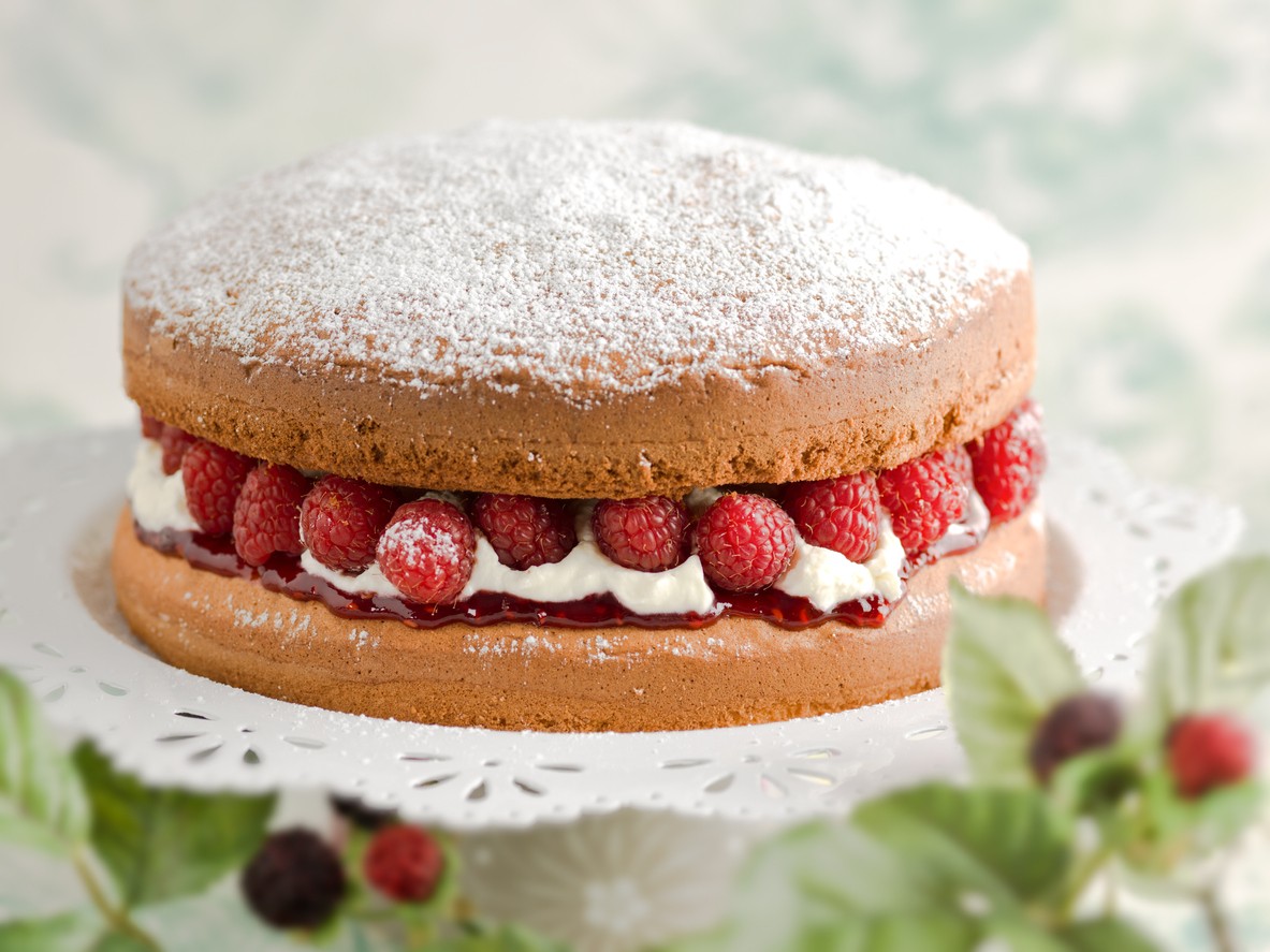 strawberry shortcake on a cake platter