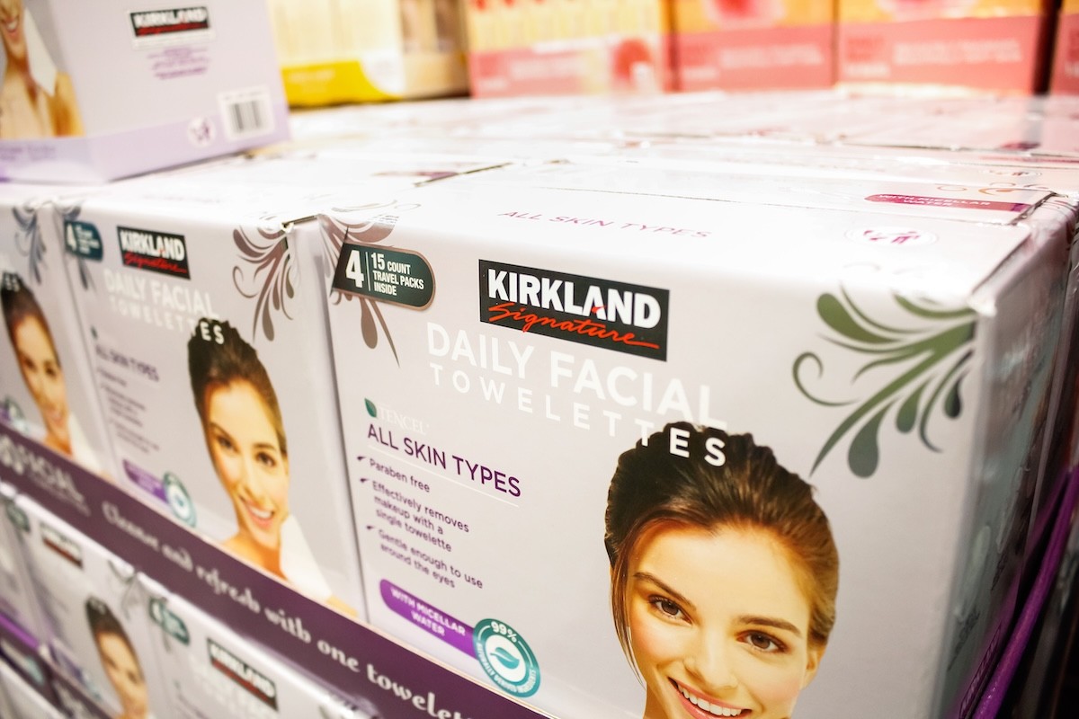 display of Kirkland facial towelettes at Costco