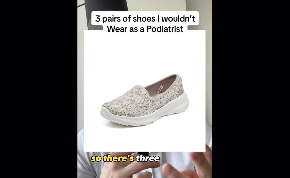 screenshot of Skechers shoes in a TikTok video by @paulthepodiatrist