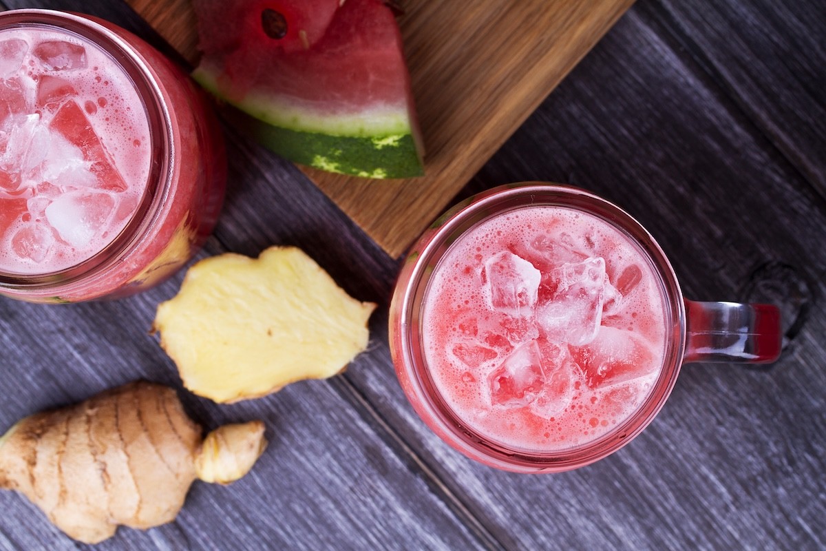 top-down view of watermelon ginger juice